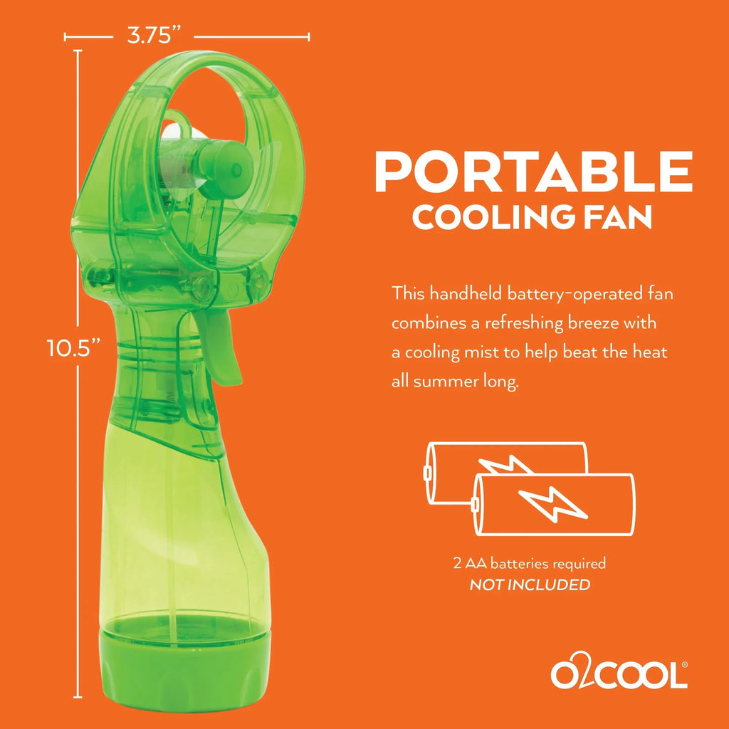 O2COOL 3.5 inch Battery Powered Misting Fan for Personal Cooling, Green, 2 Pack