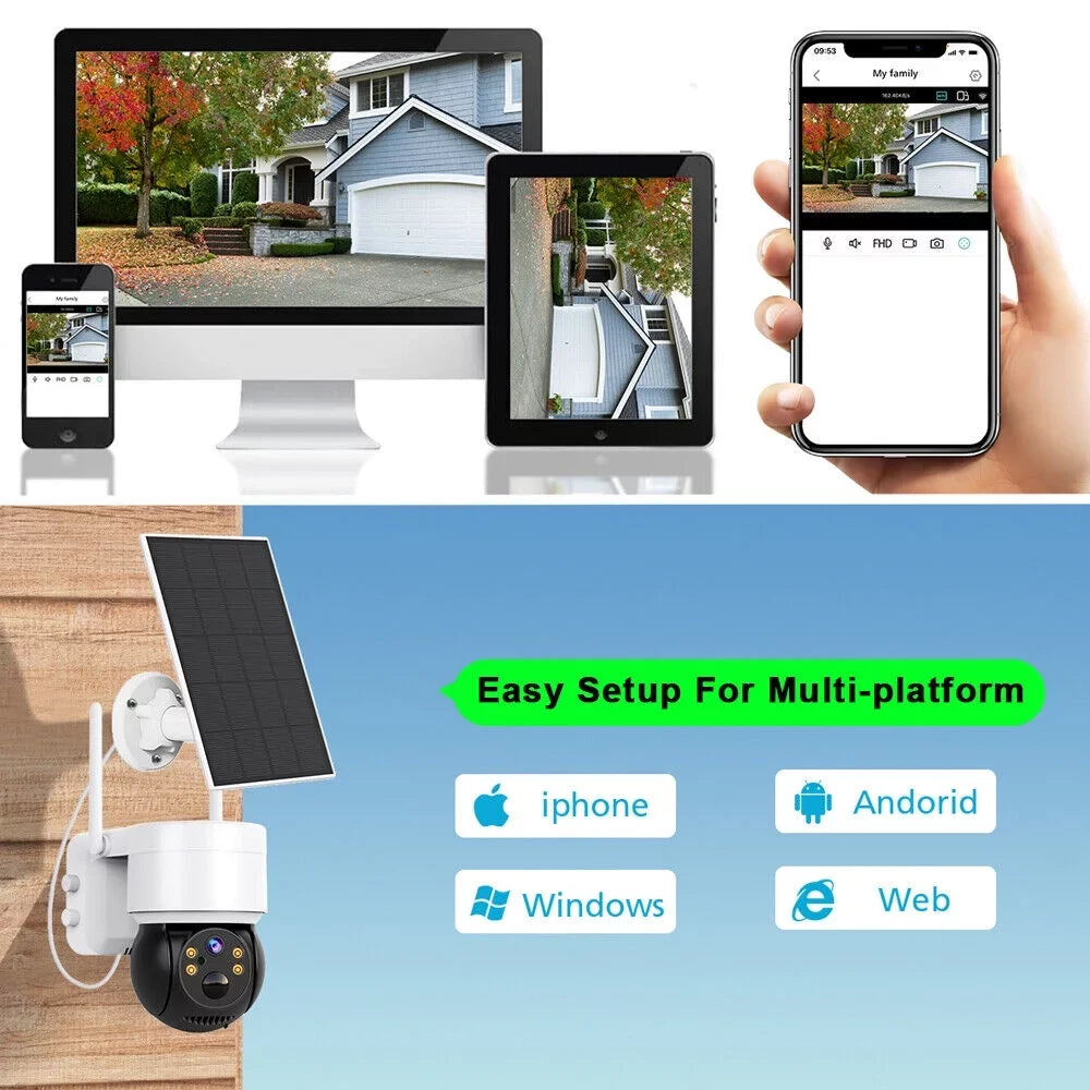 Solar Security Cameras Wireless Outdoor, 2K WiFi 360 PTZ Camera, Solar Powered Security Cameras with Spotlight & Siren, PIR Motion Detection, Color Night Vision, 2 Way Audio, 15000mAh Battery, Beisu