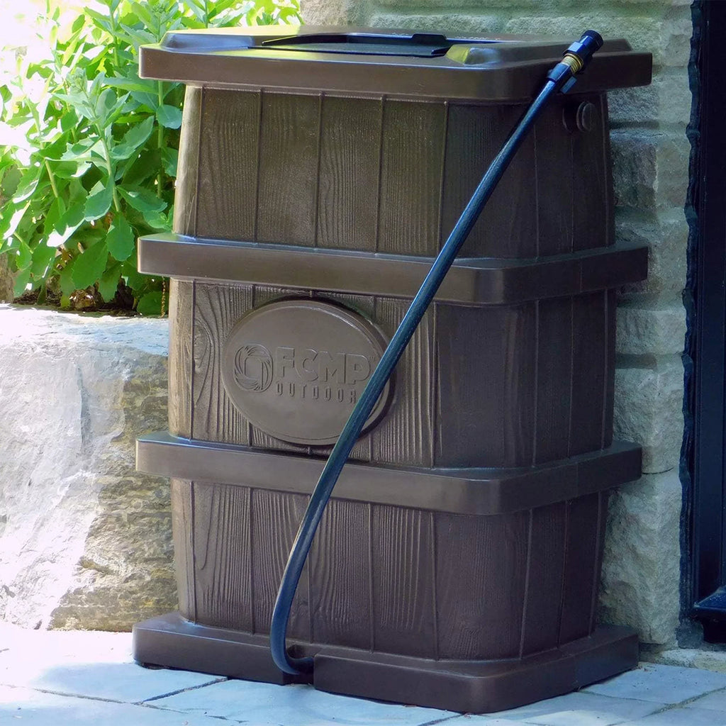FCMP Outdoor WG4000 45 Gallon Wood Grain Rain moisture Catcher Barrel, Brown