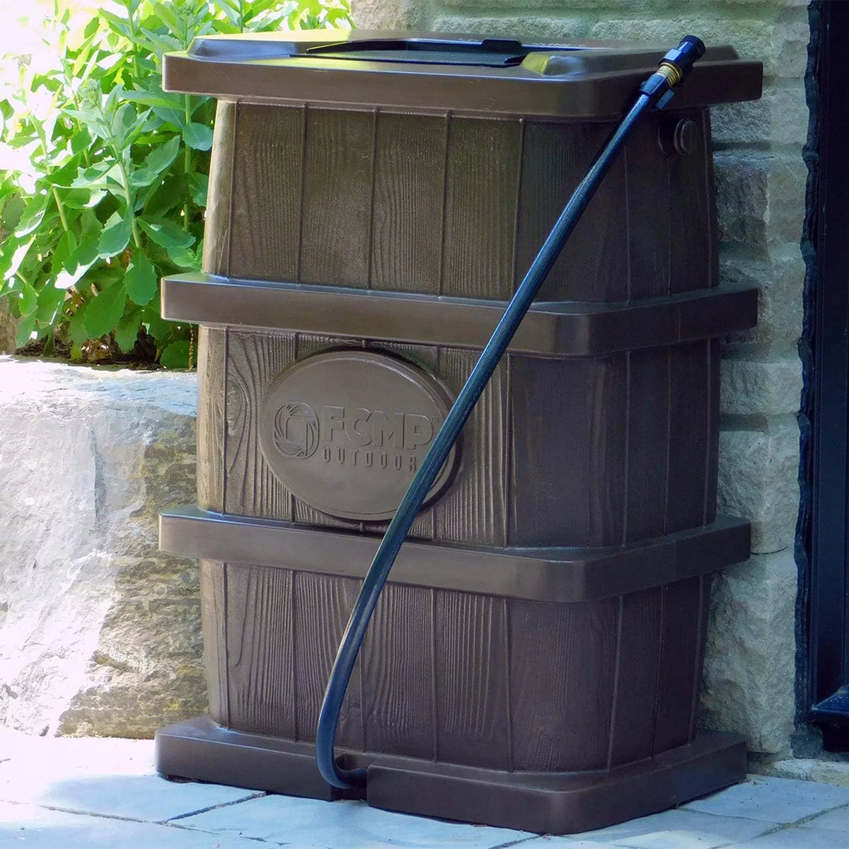FCMP Outdoor WG4000 45 Gallon Wood Grain Rain moisture Catcher Barrel, Brown