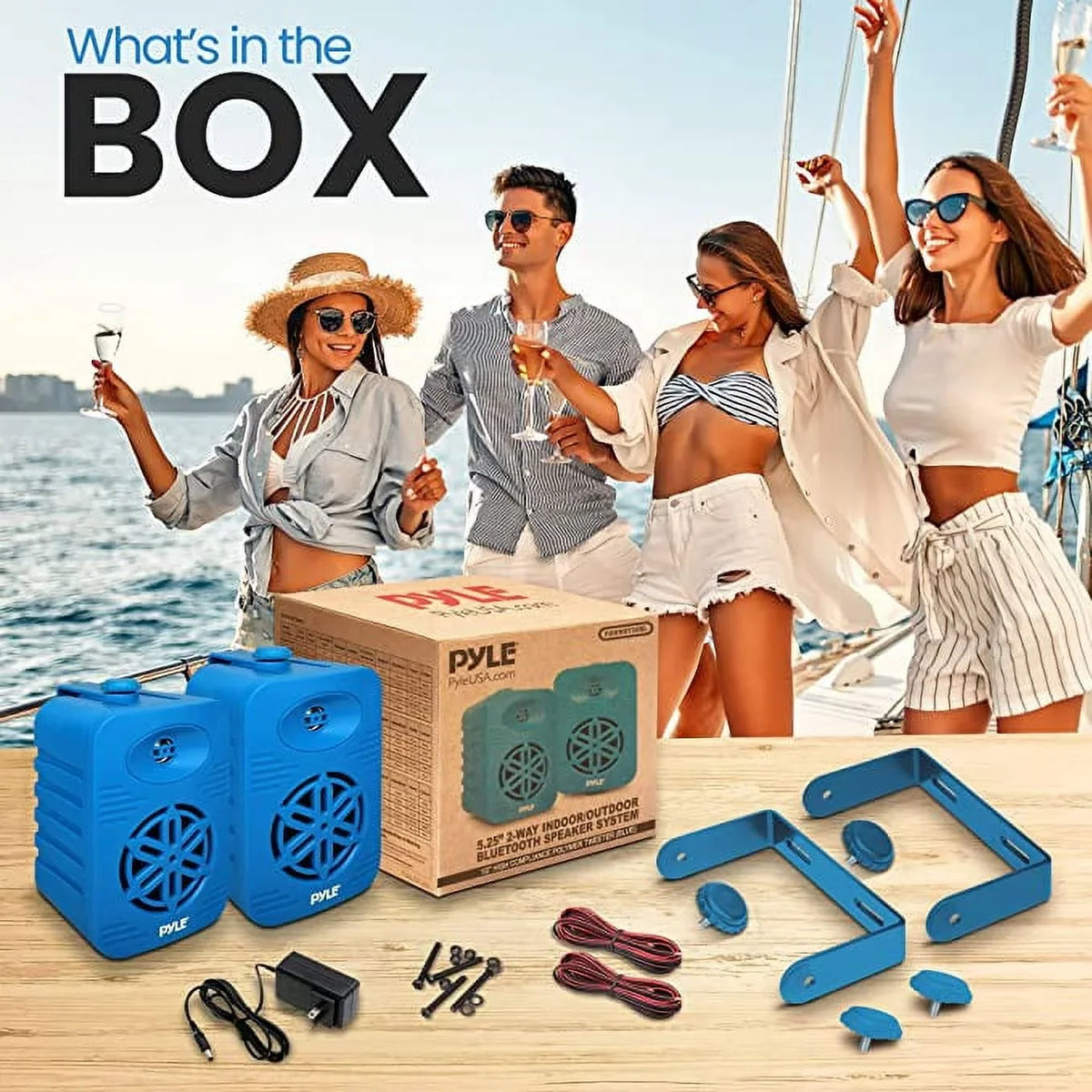 PyleUsa Bluetooth Indoor Outdoor Speakers Pair-500 Watt Dual Waterproof 5.25” 2-Way Full Range Speaker System w/ 1/2” High Compliance Polymer Tweeter-Home, craft, Marine,Deck,Patio,Poolside PDWRBT56BL