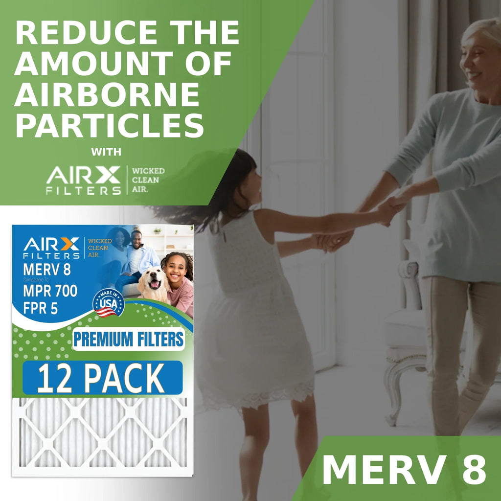 20x25x2 Air Filter MERV 8 Rating, 12 Pack of Furnace Filters Comparable to MPR 700 & FPR 5 - Made in USA by AIRX FILTERS WICKED CLEAN AIR.