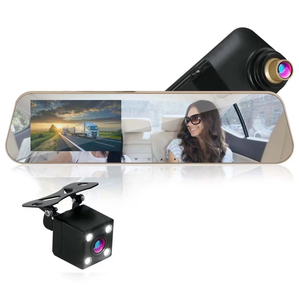 Pyle PLCM4567 - HD 1080p Touchscreen Vehicle Dual DVR Dash Cam - Camera & Monitor System with Waterproof Backup Cam, Night Vision, 4.3’’ Display