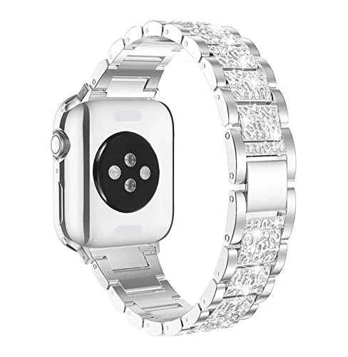 Mosonio suitable with  Watch Band 42mm with Case Women, Jewelry Replacement Metal Wristband Strap with 2 Pack Bling PC Protective shield for iWatch Series 3/2/1(Silver) Silver 42 mm