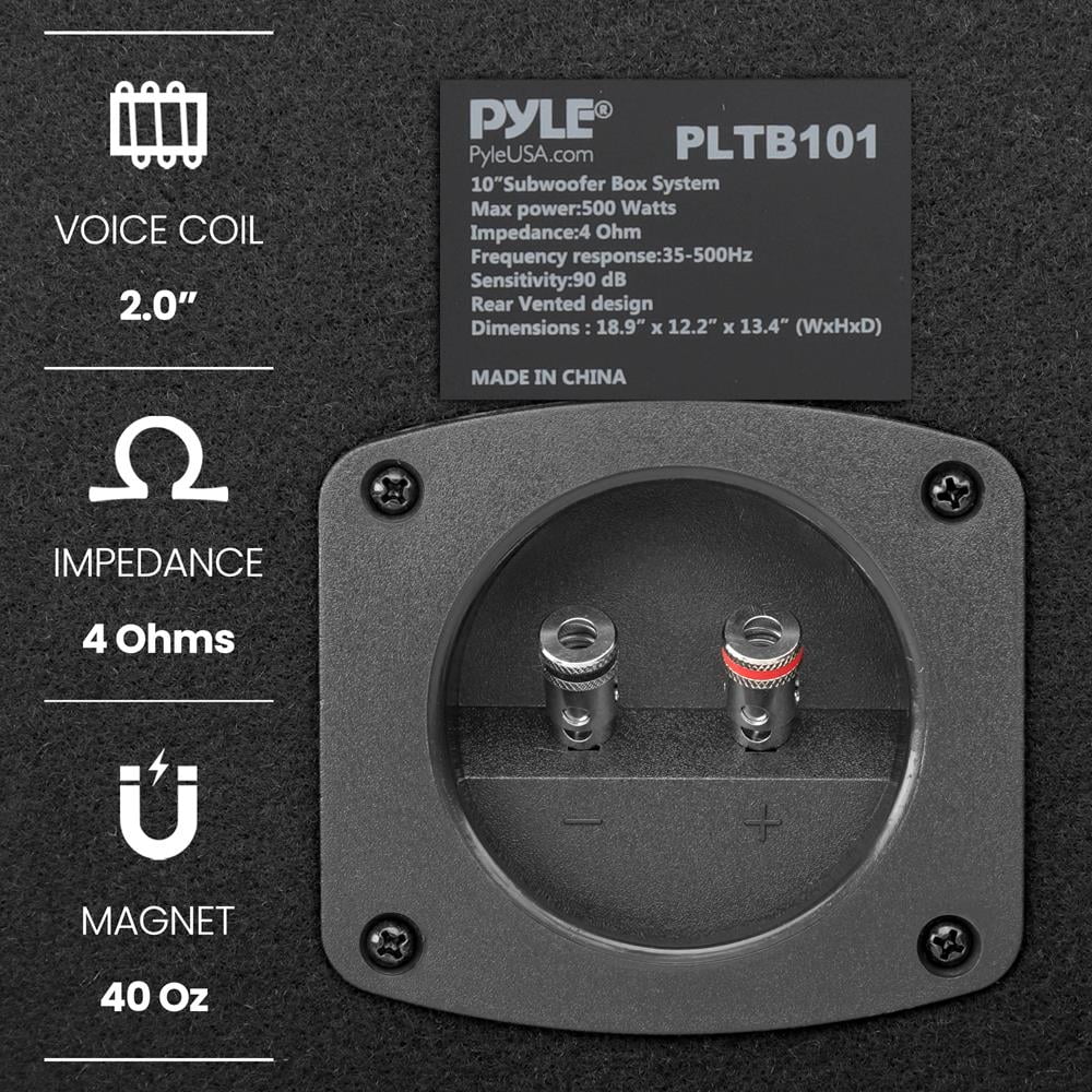 Pyle10-Inch Carpeted Subwoofer Tube Speaker 500-Watt High Power Car Audio Sub Bass Enclosure System
