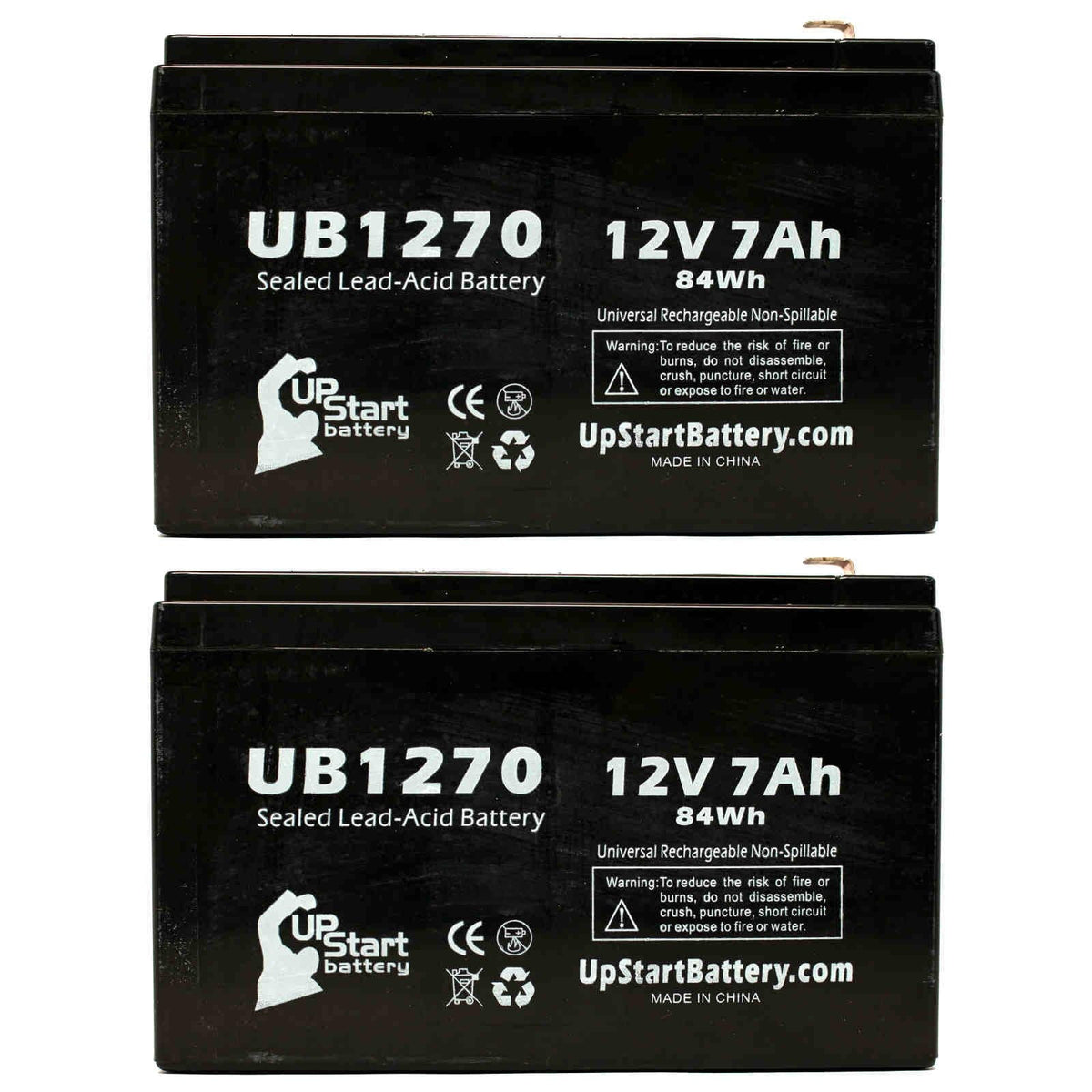 2x Pack - suitable APC SMART-UPS 2000 SURT2000RMXLI Battery - Replacement UB1270 Universal Sealed Lead Acid Battery (12V, 7Ah, 7000mAh, F1 Terminal, AGM, SLA) - Includes 4 F1 to F2 Terminal Adapters