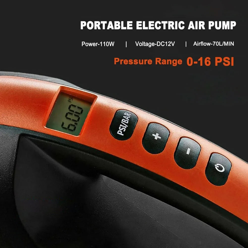 PXIWS 16PSI 12V Orange Intelligent Electric Air Pump High Pressure 2-Stage Paddle Board Pump
