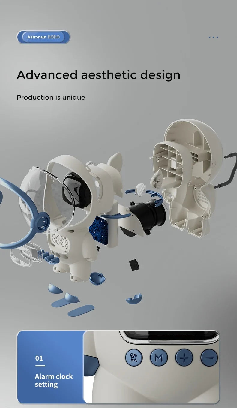 Astronaut-Shaped Smart Bluetooth Speaker with Clock, Alarm, FM Radio, Sleep Night Light and TF Card Support