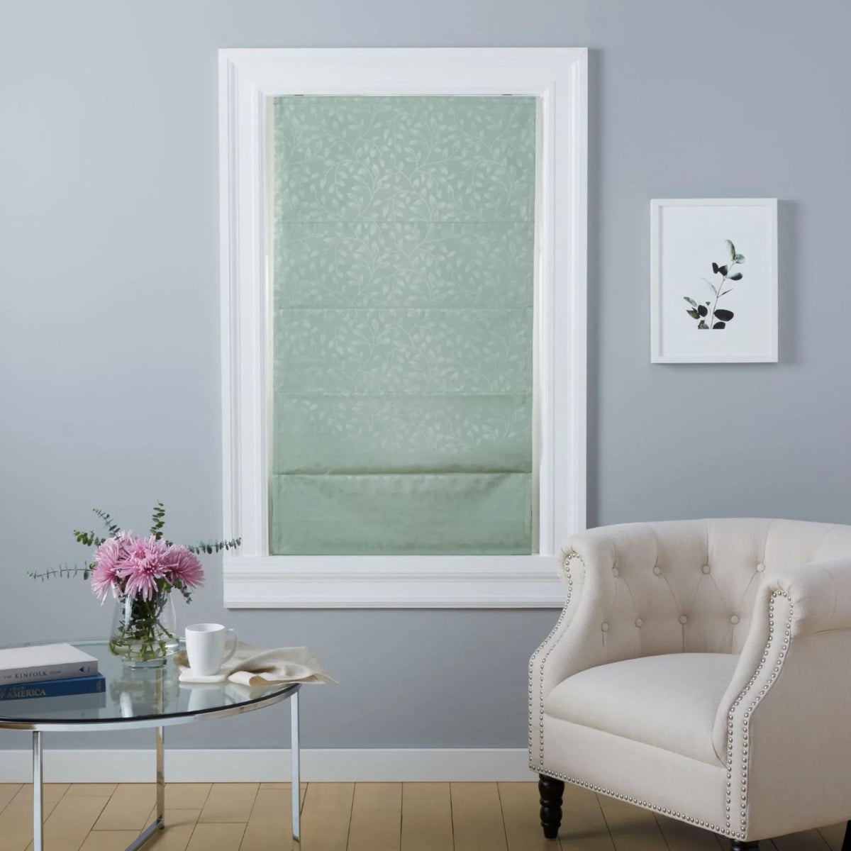 Exclusive Home Bolan Botanical Total Blackout Roman Shade, 23"x 64", Sage