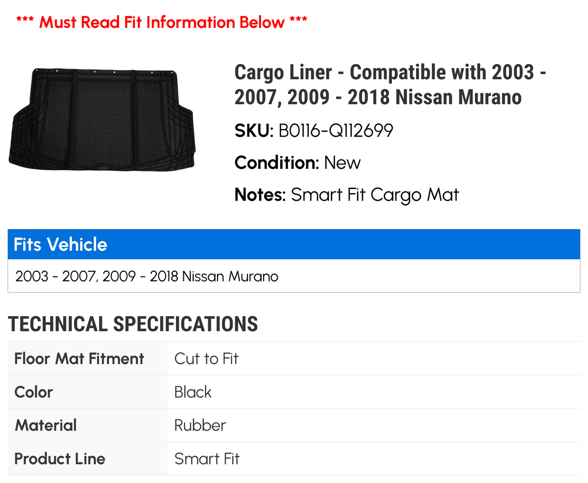Cargo Liner - appropriate with 2003 - 2007, 2009 - 2018 Nissan Murano 2004 2005 2006 2010 2011 2012 2013 2014 2015 2016 2017