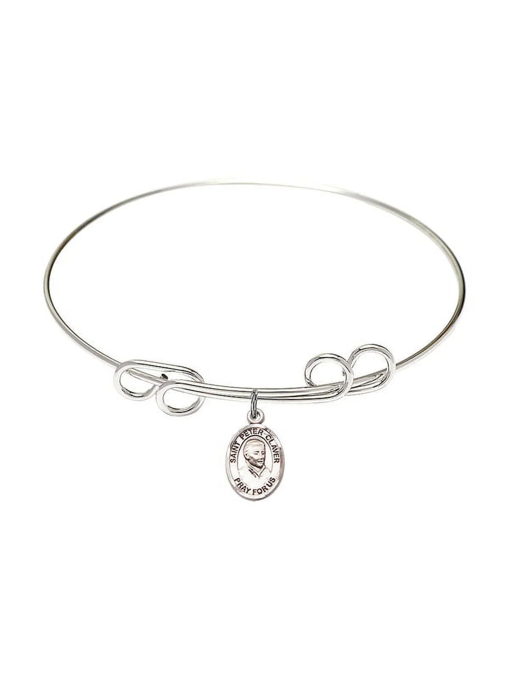 Peter Claver in Sterling Silver. 8 inch Round Double Loop Bangle Bracelet w/ St
