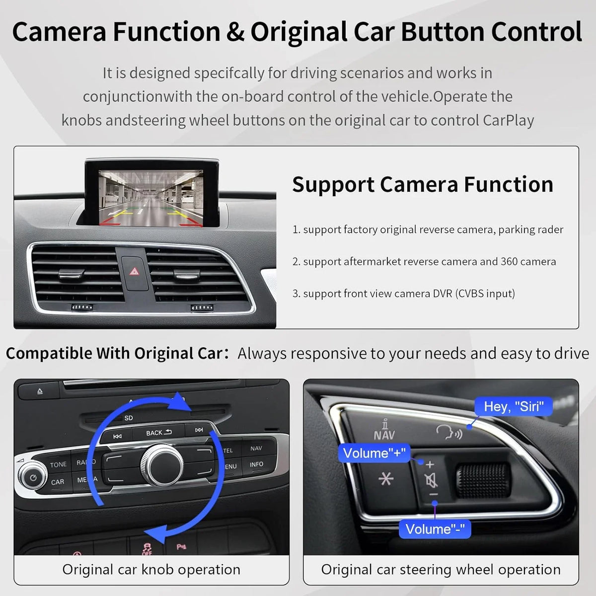 Road Top Wireless Carplay Retrofit Kit Decoder for Audi A6 2010-2016 Year with MMI 3G System, fit for Audi A7 2016-2018 Year with MIB2, Support Android Auto, Mirrorlink, Reverse Camera