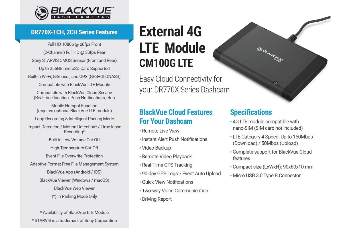 BlackVue DR770X-1CH Dash Cam With 256GB Card | Single Lens Cloud-Ready 1080p 60FPS GPS & WiFi