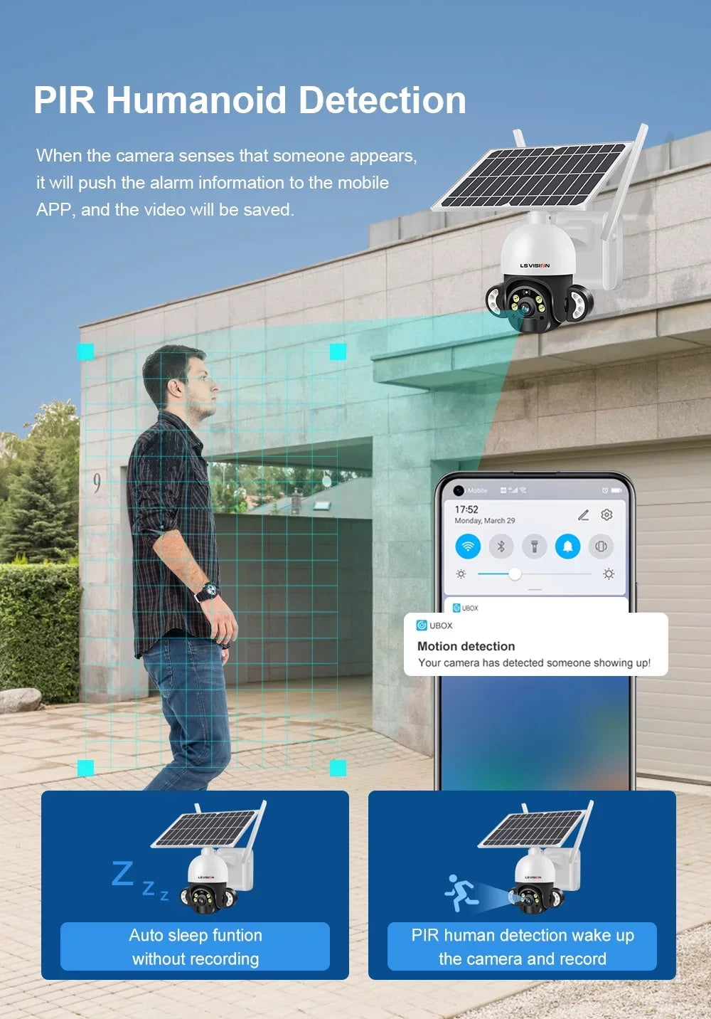 LS VISION 4MP WiFi Solar Wireless Security Cameras System CCTV Waterproof Outdoor PTZ