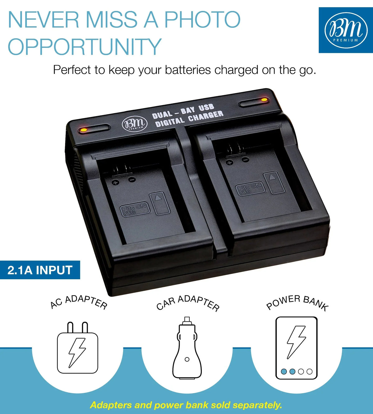 BM 2 NP-FW50 Batteries and Dual Charger for  DSC-RX10 II, III, IV Alpha 7 a7 A7 II a7R A7s II a3000 a5000 a6000 A6100 a6300 a6400 a6500 Cameras