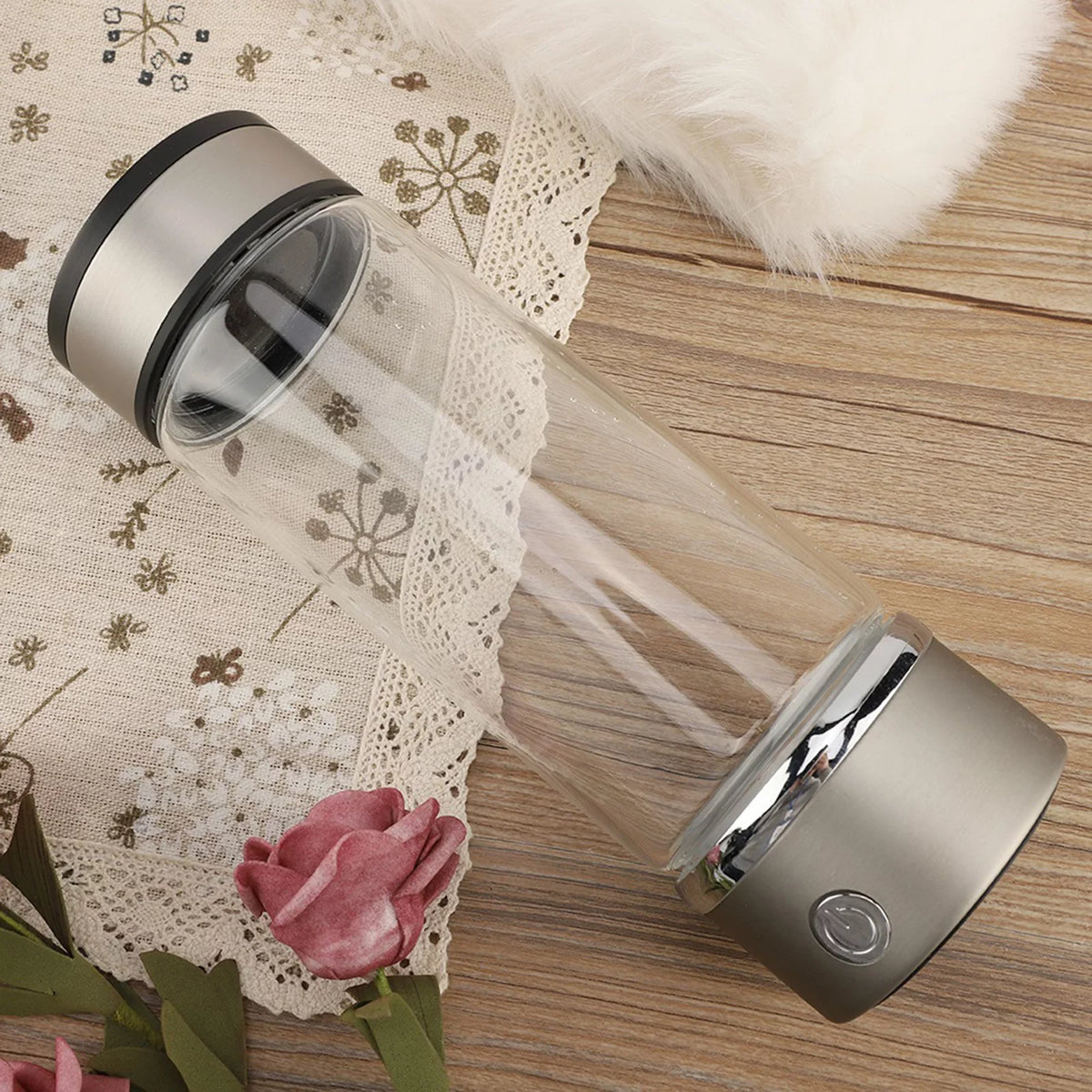 Nikou USB Charging Rich Hydrogen aqua Purifier Filter Glass Bottle Anti-Skid Portable Lonizer Cup