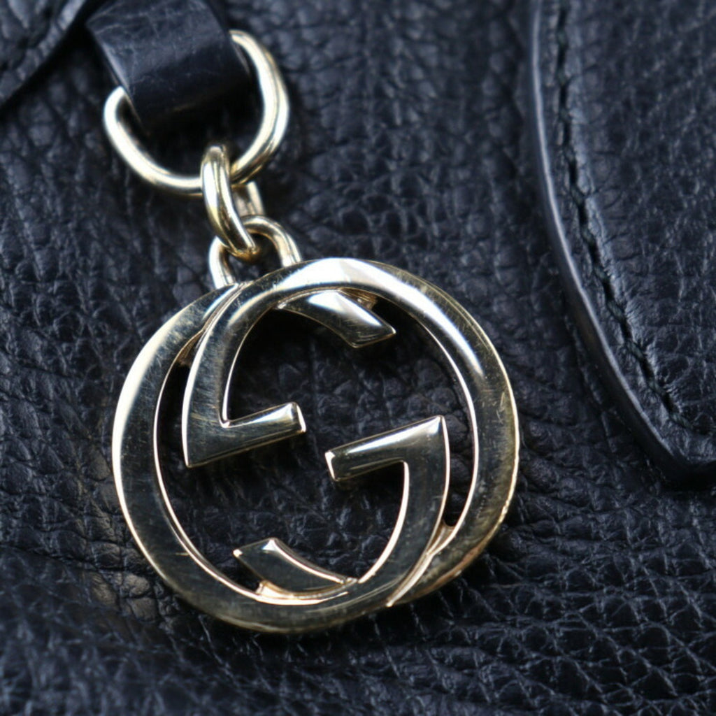 Pre-Owned GUCCI Gucci Interlocking G Handbag 449651 Leather Black Gold Hardware 2WAY Tote Bag Shoulder (Good)