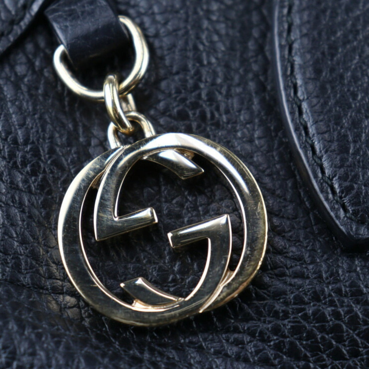 Pre-Owned GUCCI Gucci Interlocking G Handbag 449651 Leather Black Gold Hardware 2WAY Tote Bag Shoulder (Good)