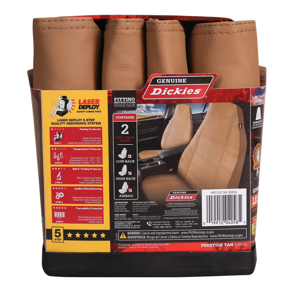 Genuine Dickies 2 Piece Prestige Front Car Seat Covers Vegan Leather Beige, 806514