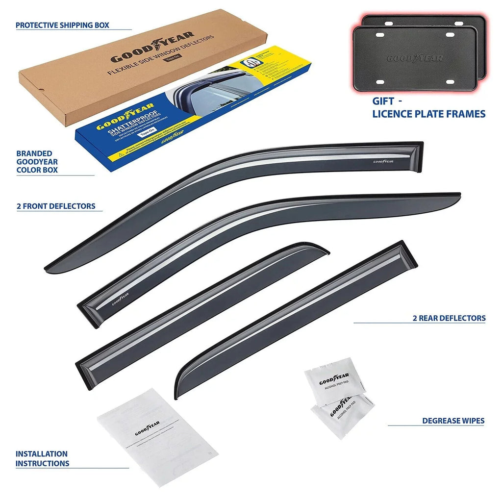 Goodyear Shatterproof Side Window Deflectors for Dodge RAM 2500 3500 2019-2024 Crew Cab, Tape-on Rain Guards, Window Visors, Vent Deflector, Vent Visor, Truck Accessories, 4pcs- GY003106LPv