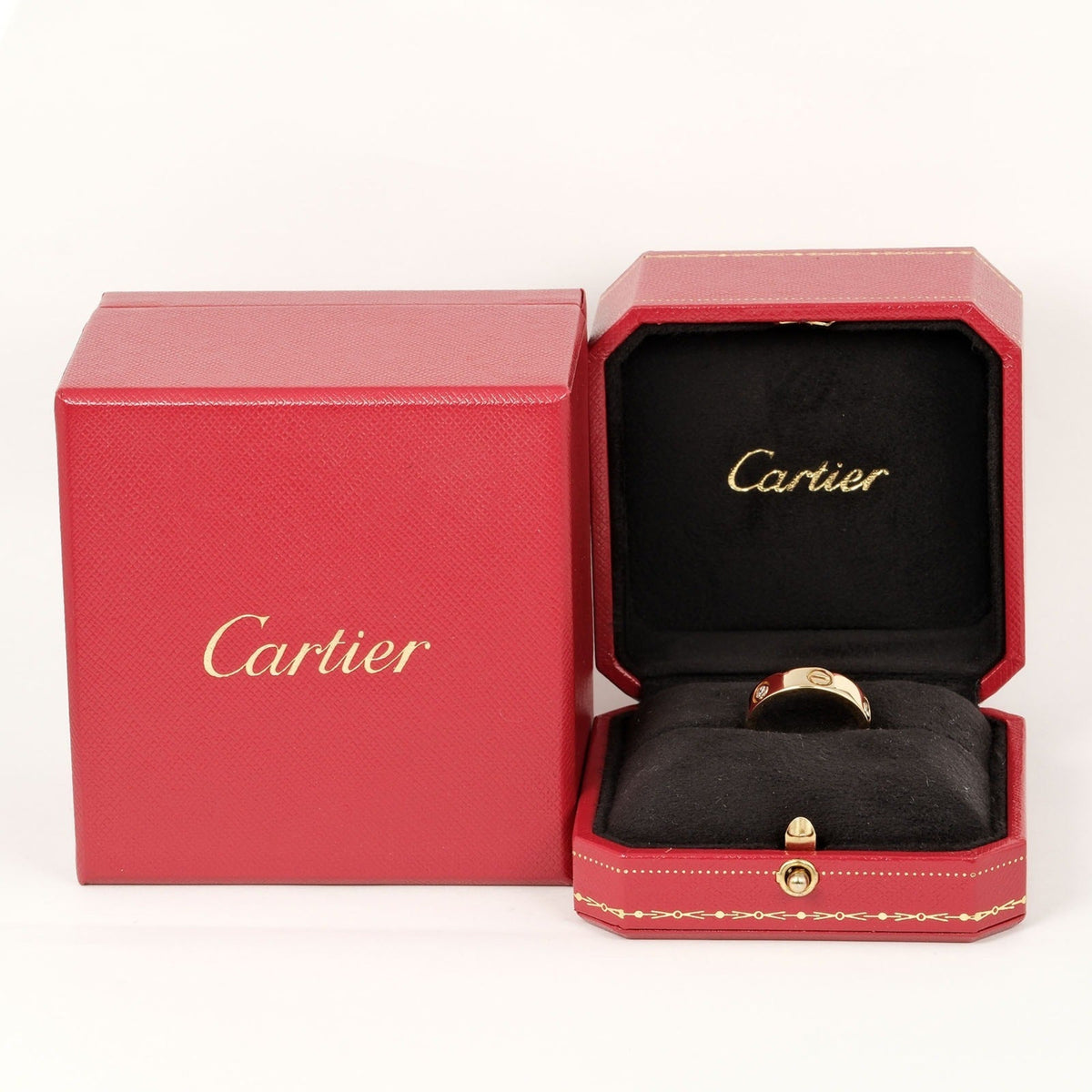 8.67g, I132124019 (Good). Pre-Owned Cartier Love size 15 ring, K18 yellow gold, 3P, half diamond, approx