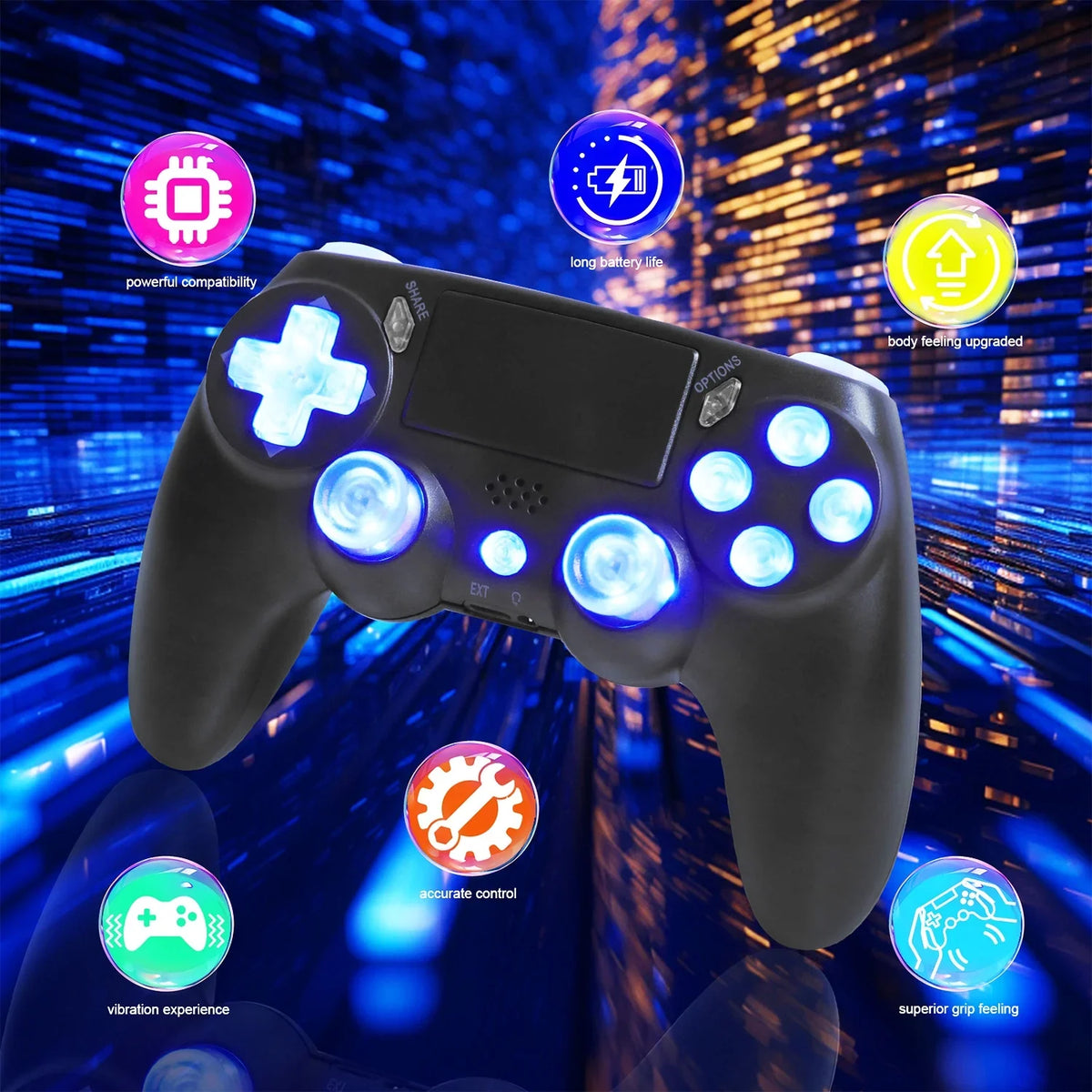 SPBPQY Wireless Controller Game Joystick Controller for PS4/ Slim/Pro,suitable with PS4 Console-Black