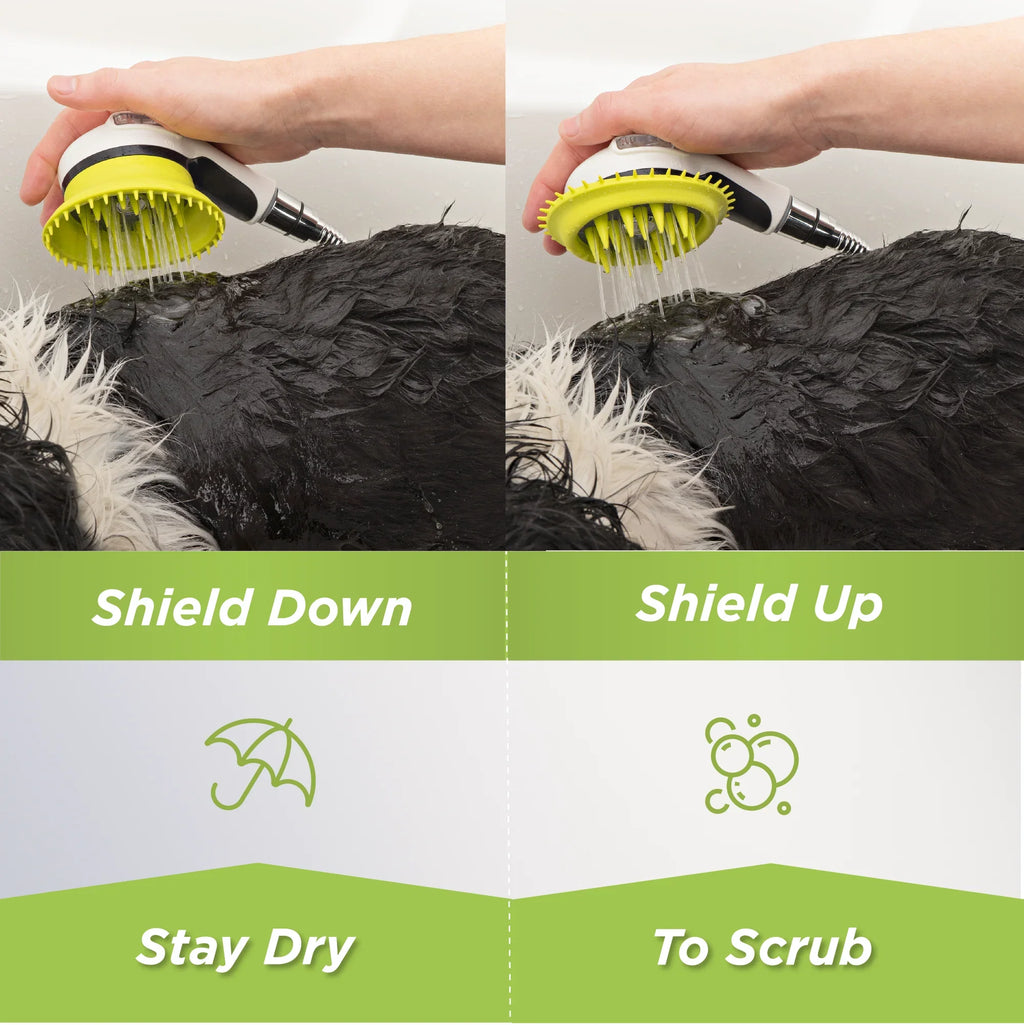For Bathtub Spouts with Front Pullup Lever Only.. Wondurdog Bathtub Spout and Garden Hose Dog Wash Kit with Splash Shield and Rubber Scrubbing Teeth