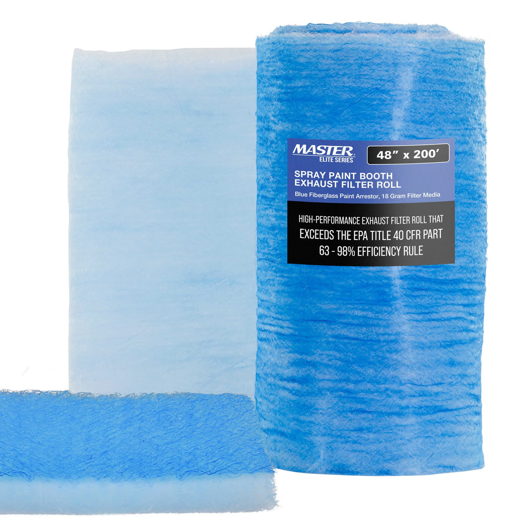 Master Elite Premium Paint Spray Booth Exhaust Filter Roll, 48" x 200' - 18 Gram Heavy-Duty Fiberglass Paint Arrestor - Captures Traps Overspray Paint Particles in Auto Autobody Refinish Booths