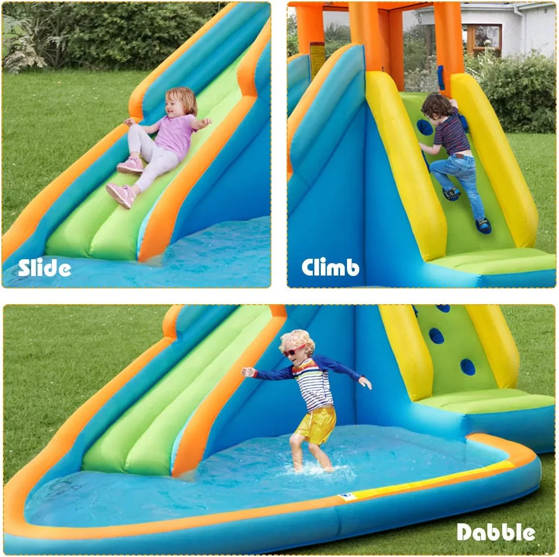 Inflatable moisture Slide, Hippo Themed liquid Slides for Kids Backyard w/Long Slide, 740w Blower, Splashing Pool, moisture Cannon, Indoor Outdoor Blow up Giant moisture Park for Big Kids and Adults