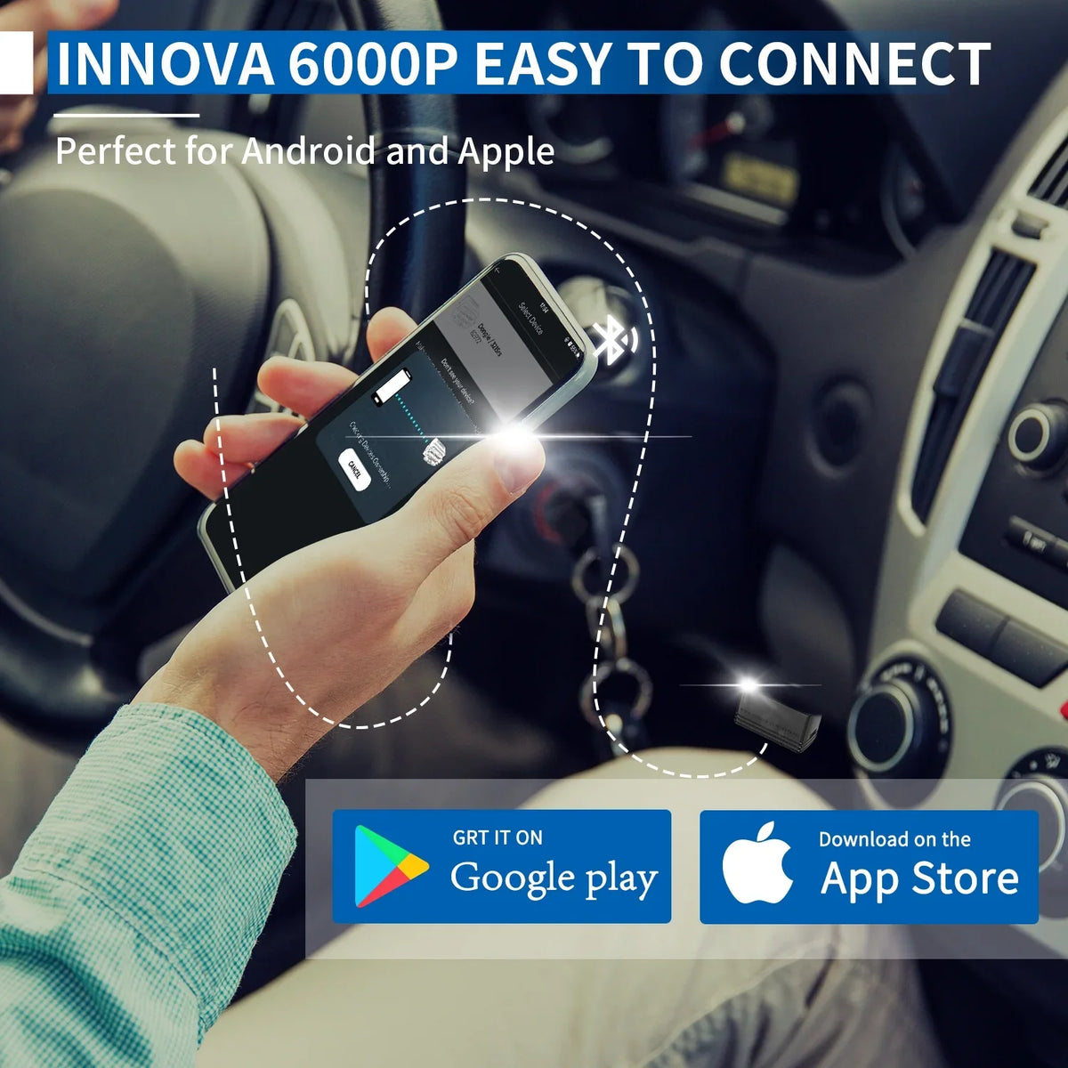 Innova 6000P Wireless Bluetooth Code Reader Car ABS SRS Engine Diagnostic Scan Tool Auto Adapter OBD2 Scanner Scan Full System Code Scanner for Chevrolet GMC Buick  Chrysler Lincoln Dodge