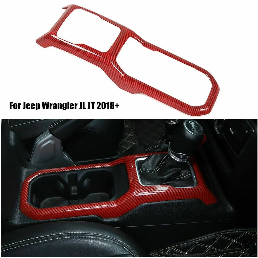 Teledu Red Carbon Gear Shift Panel Cup Holder wrap Trim For Jeep Wrangler Parts