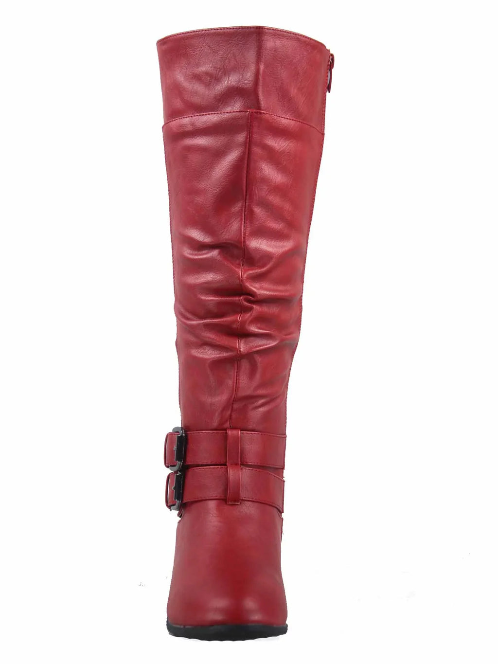 Coco-20 Women's Fashion Buckles Low Heel Round Toe Zipper Knee High Riding Boots