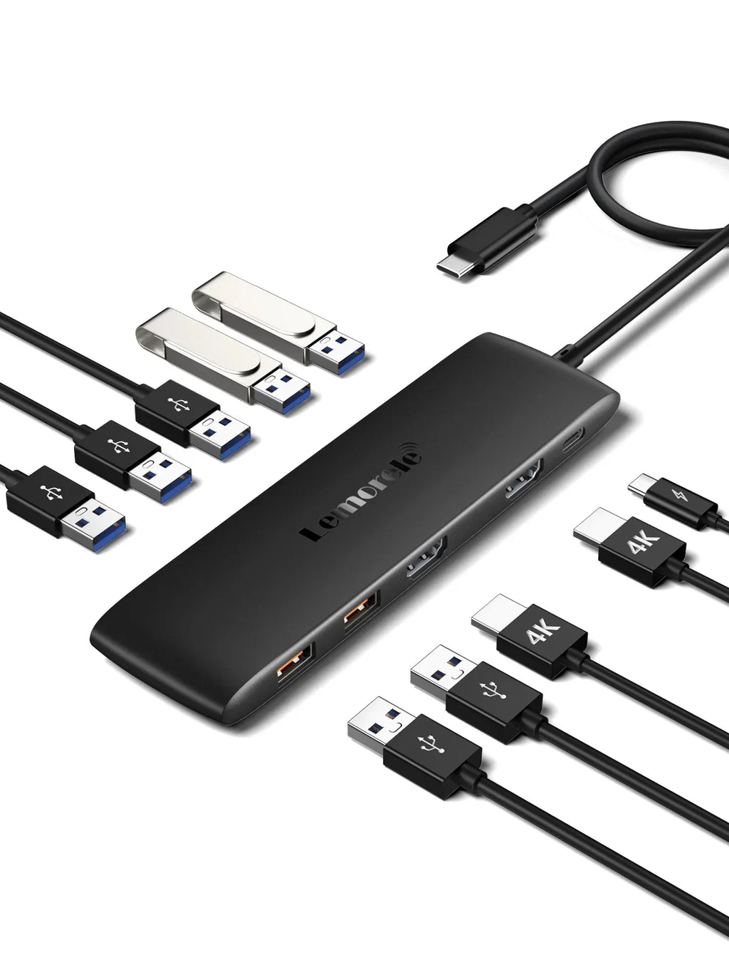 Lemorele 10-in-1 USB C Hub USB C Adapter with 4K 2 HDMI Ports 4 USB 3.1 Gen 2 USB 3.0 Outputs
