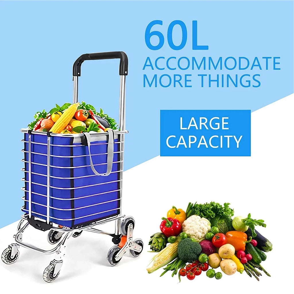 Ealing Large Shopping Trolley Folding 8 Wheel Shopping Cart Stair Climbing Trolley Utility Trolley with Aluminium Alloy Frame Durable Removable Waterproof Bag