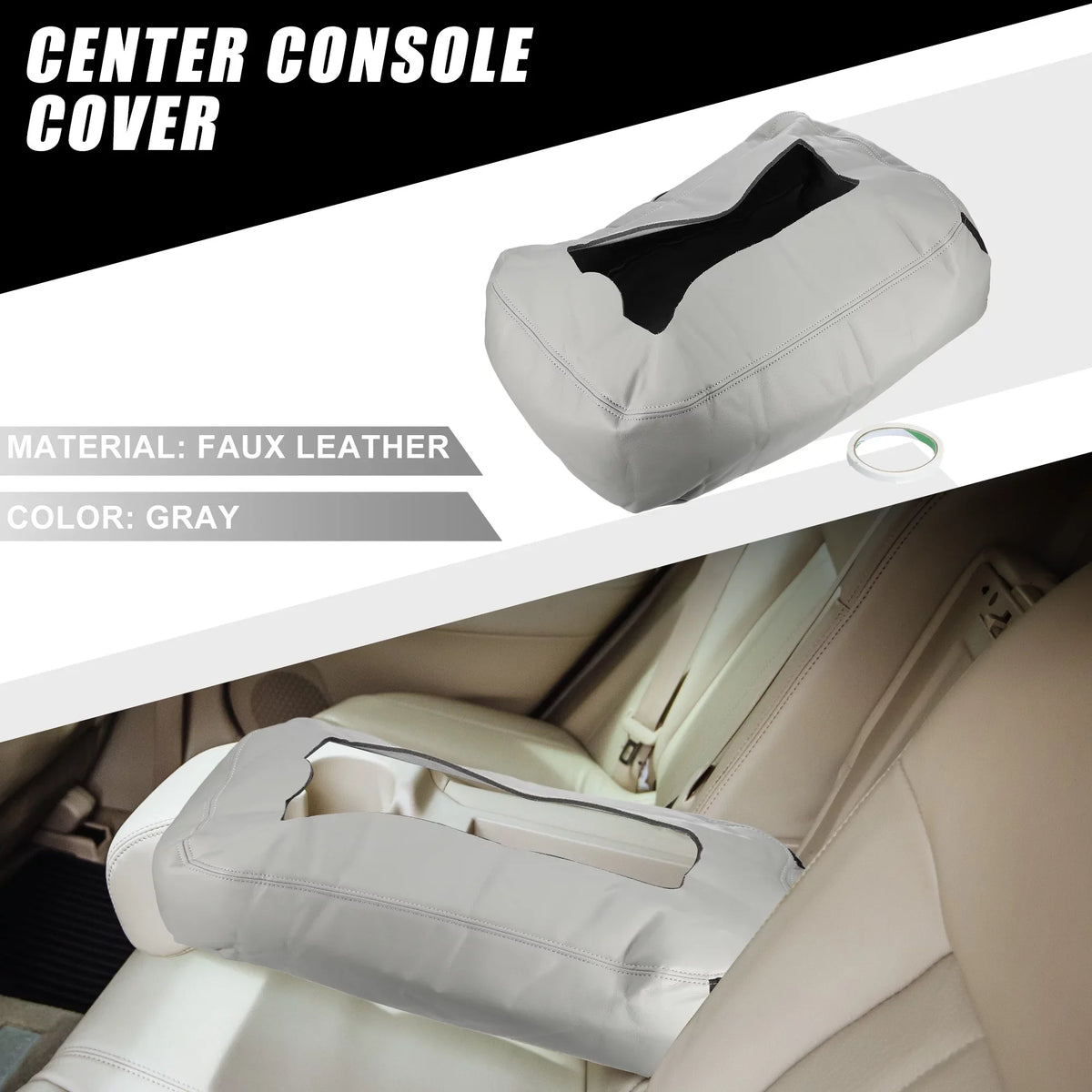 Center Console protector Pad Waterproof for Chevy Silverado 1500 1500HD 2007-2014 Faux Leather Gray