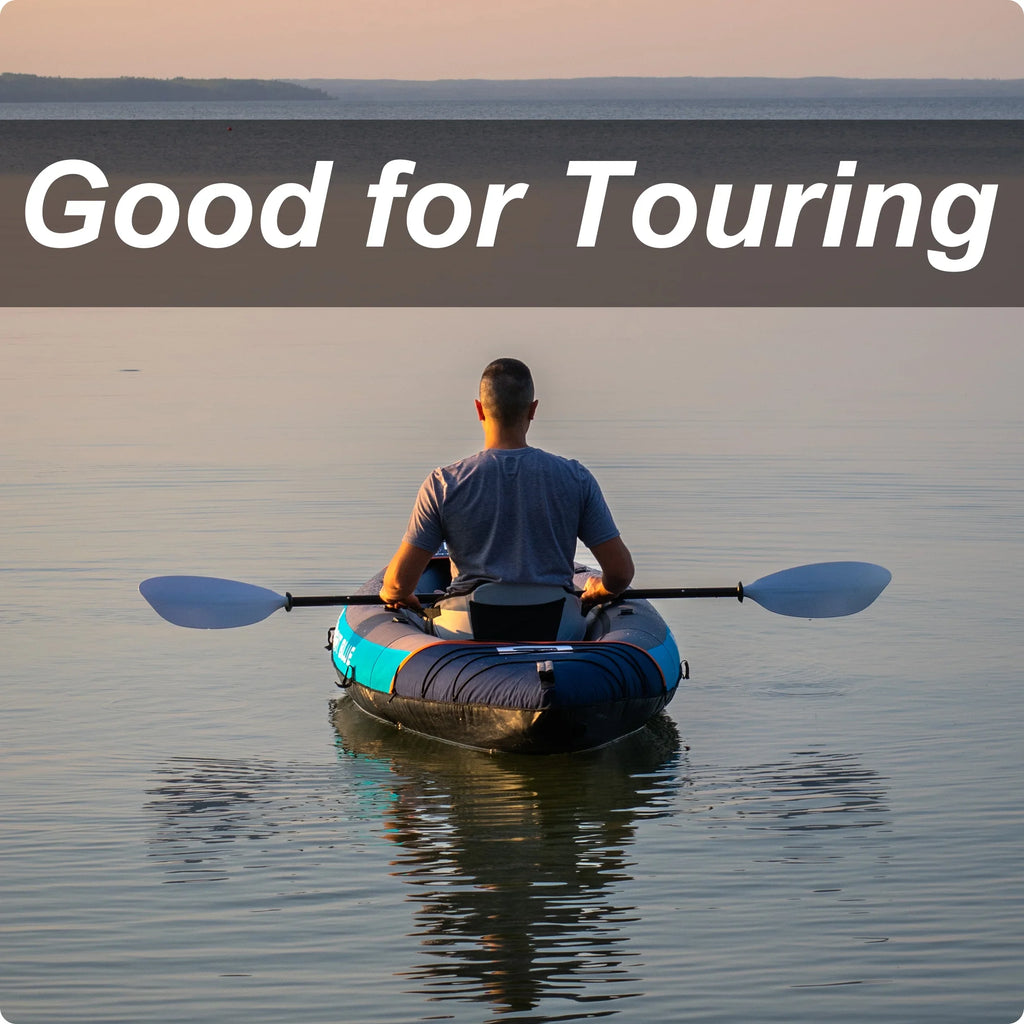 BRIGHT BLUE Inflatable Touring White aqua Paddling Kayak 1-2 Persons sit-on with Paddles,Hand Pump,Backpack,Fins