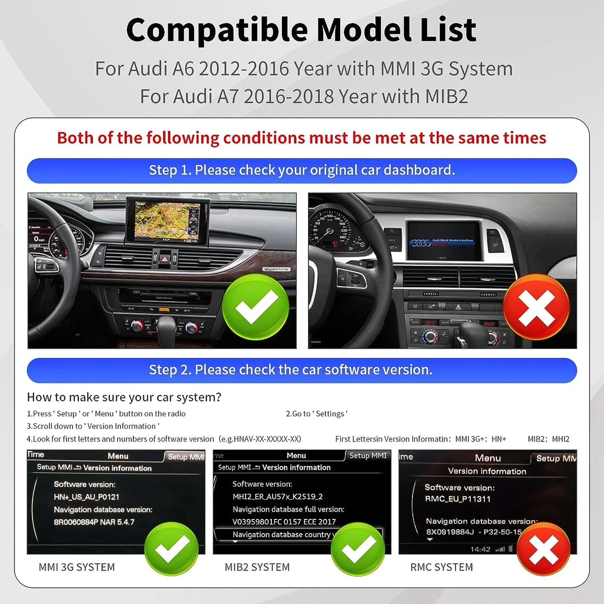 Road Top Wireless Carplay Retrofit Kit Decoder for Audi A6 2010-2016 Year with MMI 3G System, fit for Audi A7 2016-2018 Year with MIB2, Support Android Auto, Mirrorlink, Reverse Camera