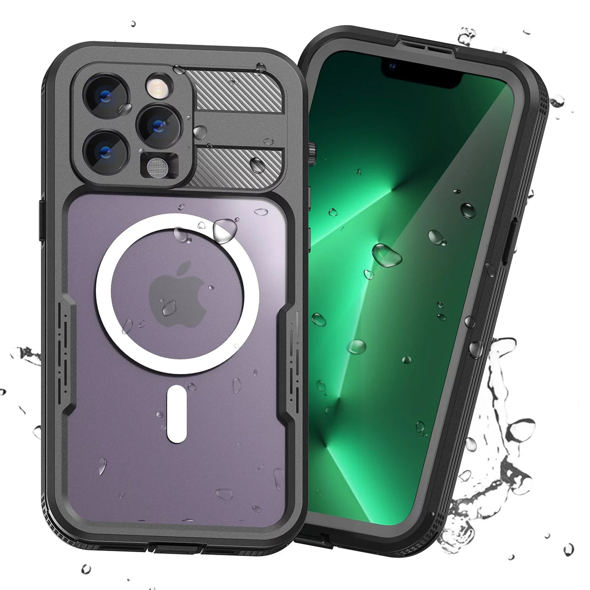 for iPhone 14 Pro 6.1" Case Waterproof, Built-in 6H Screen Protector [Real 360][IP68 Underwater][14FT Military Dropproof][Dustproof][matching with MagSafe] for iPhone 14 Pro - Black
