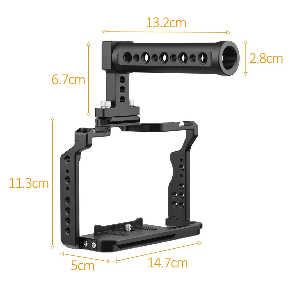 Andoer Camera Video Cage + Handle Kit Aluminum Alloy with Dual Cold Shoe Mounts Numerous 1/4 Inch Threads Replacement for  A7IV/ A7III/ A7II/ A7R III/ A7R II/ A7S II