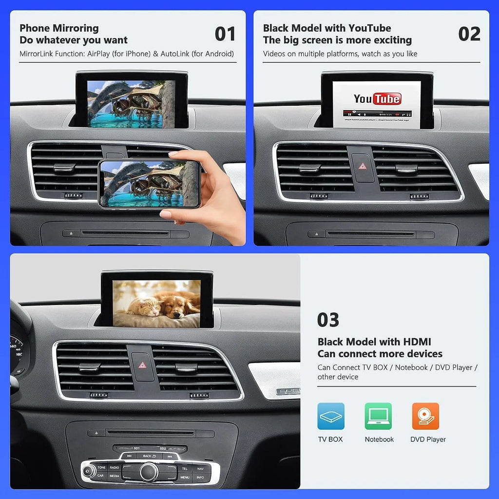Road Top Wireless Carplay Retrofit Kit Decoder for Audi A6 2010-2016 Year with MMI 3G System, fit for Audi A7 2016-2018 Year with MIB2, Support Android Auto, Mirrorlink, Reverse Camera