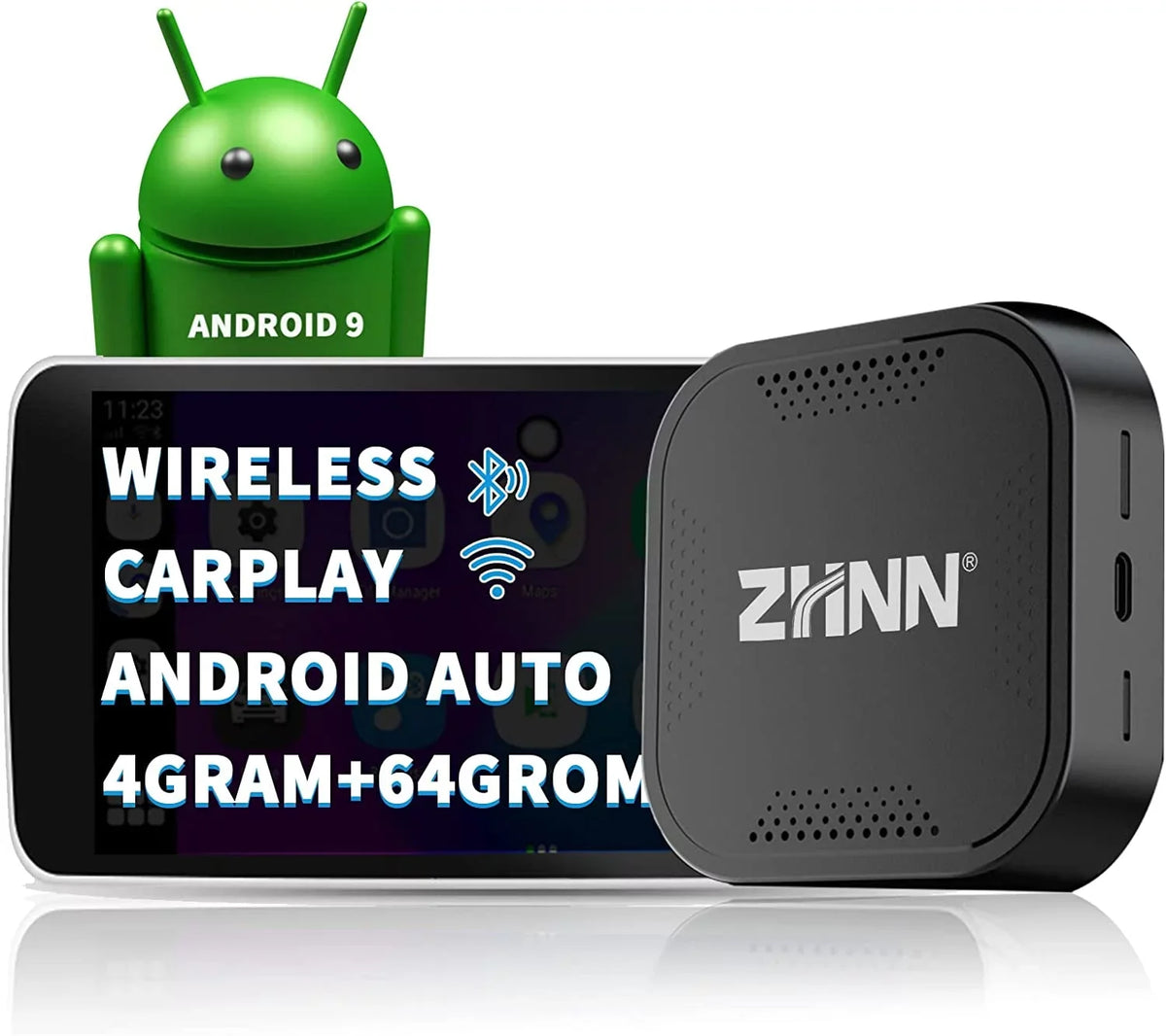 Multimedia Video Box, Android 9, 4G+64G, Carplay AI Box Support YouTube/Netflix , The Magic Box Carplay Streaming for Car, Wired to Wireless Carplay& Android auto Adapter/Dongle