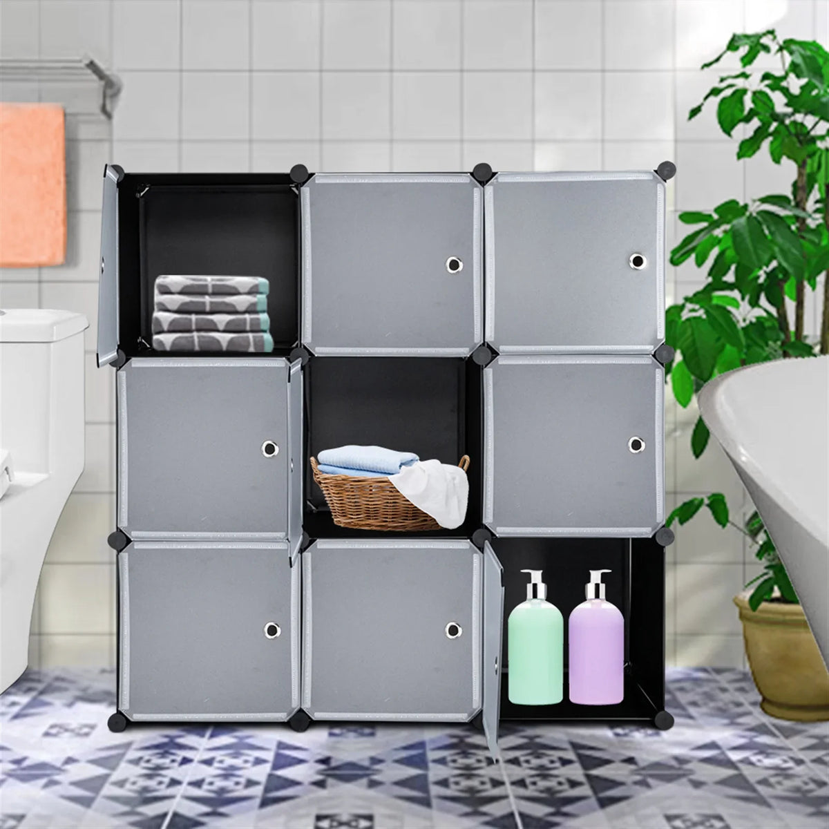 BMTBUY 9-Cube DIY Plastic Closet Cabinet, Modular Book Shelf Organizer Units, Storage Shelving with Doors