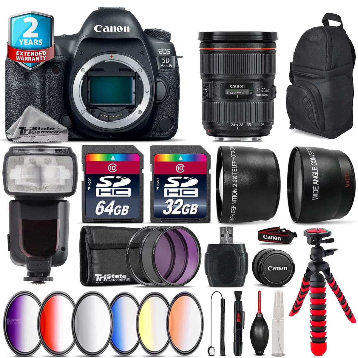 EOS 5D Mark IV Camera + 24-70mm f/2.8L II + Pro Flash + 9PC Filter + 96GB