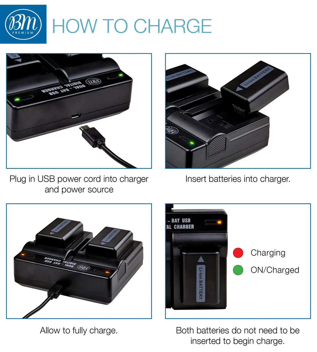 BM 2 NP-FW50 Batteries and Dual Charger for  DSC-RX10 II, III, IV Alpha 7 a7 A7 II a7R A7s II a3000 a5000 a6000 A6100 a6300 a6400 a6500 Cameras