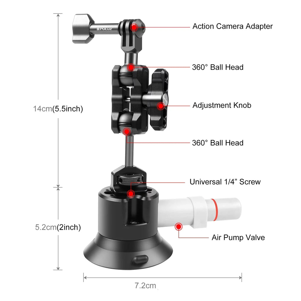 Anself Suction Cup Mount for Camera, Car Bracket Dual 360° Ballheads Replacement, appropriate with 11/10/9/8, Osmo 3/2