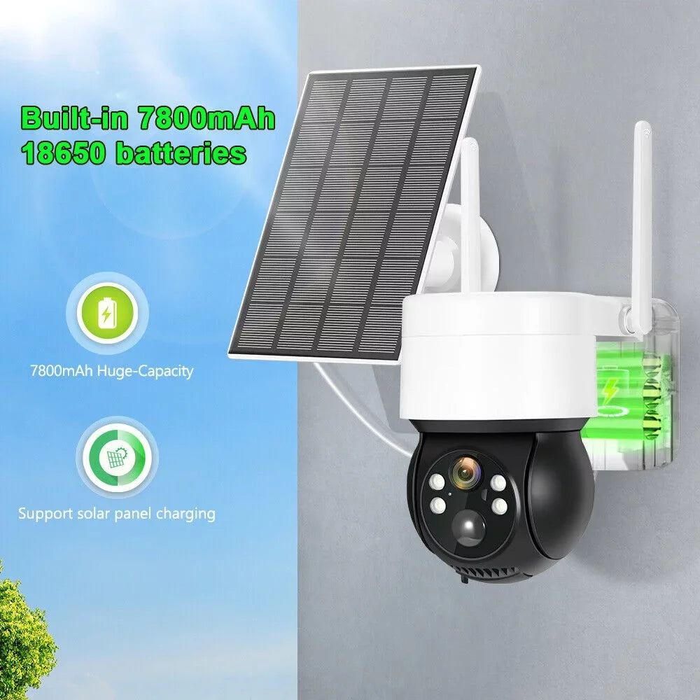 Solar Security Cameras Wireless Outdoor, 2K WiFi 360 PTZ Camera, Solar Powered Security Cameras with Spotlight & Siren, PIR Motion Detection, Color Night Vision, 2 Way Audio, 15000mAh Battery, Beisu