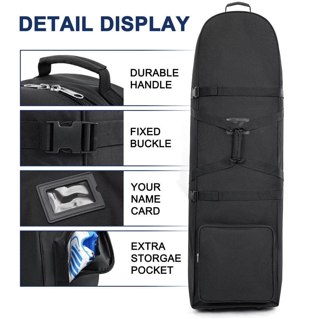 Wossspt Soft Golf Travel Bags with Stabilizing Straps, Upgraded Rubber Wheels, Heavy Duty 900D Polyester Oxford Wear impervious，Extra Storage Pocket