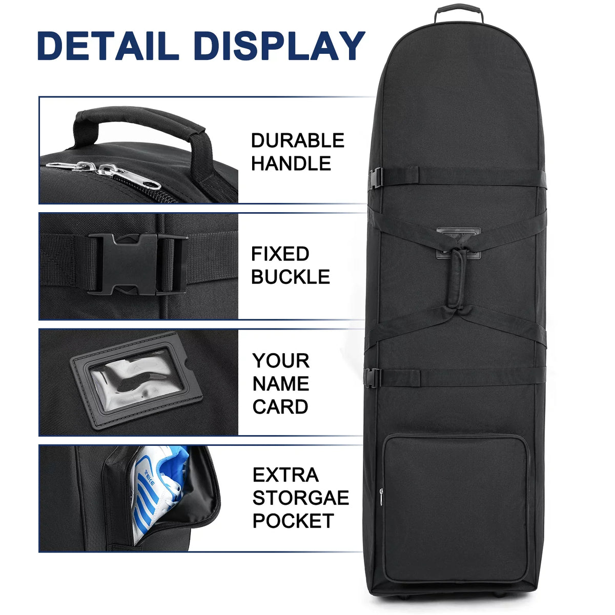 Wossspt Soft Golf Travel Bags with Stabilizing Straps, Upgraded Rubber Wheels, Heavy Duty 900D Polyester Oxford Wear impervious，Extra Storage Pocket