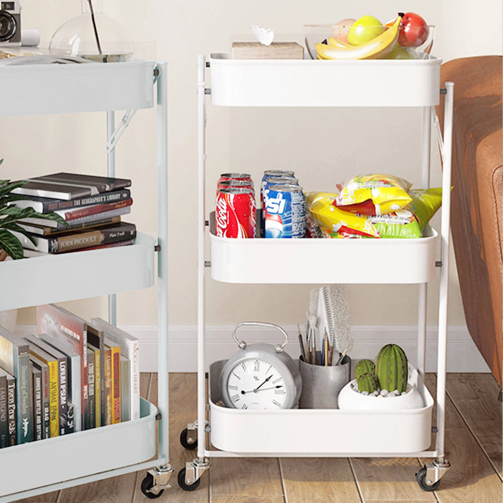 Utility Cart 3 Tier Rolling Cart With Wheels, Craft Storage Foldable Metal Utility Rolling Cart Shelves Folding Mobile Multi-Function Storage Organizer Cart for Home Library Office