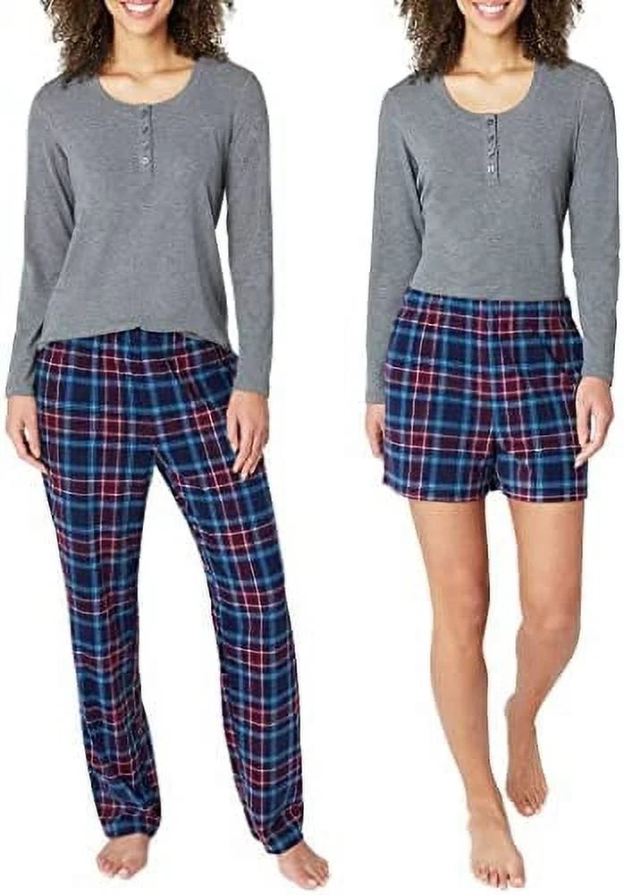 Eddie Bauer Women's 3-Piece Waffle Knit Pajama Set (Gray, Large)